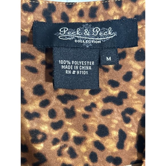 Peck & Peck Tan & Black Animal Print, V Neck, Roll Tab Sleeve, Size Medium - Picture 4 of 7